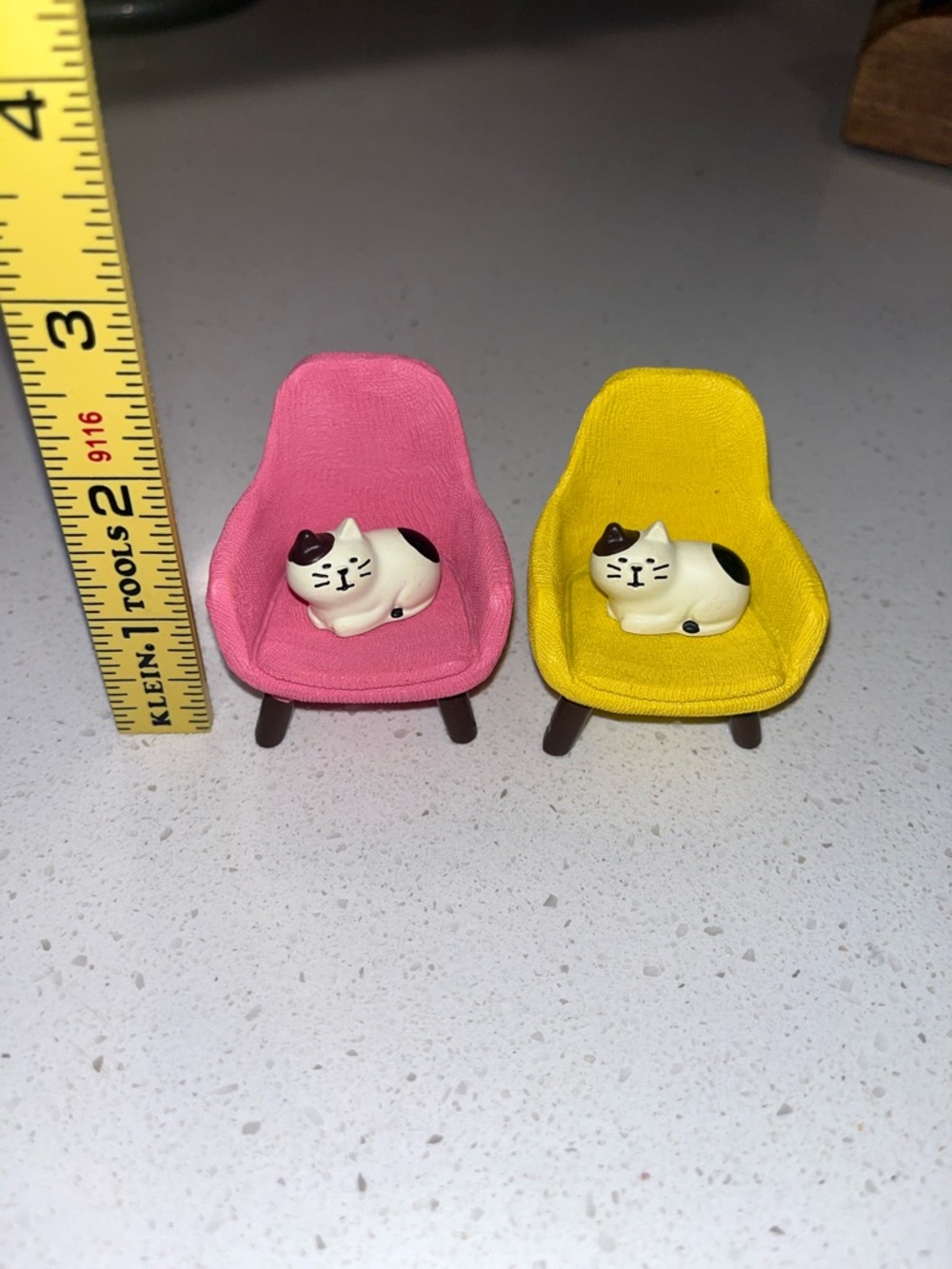 Mini Cat Figurines on Pink and Yellow Chairs - Picture 5 of 5